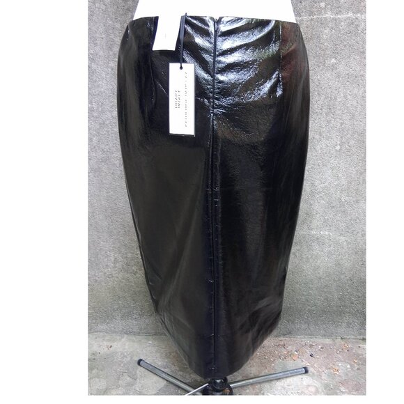 Hilary Radley Sexy Faux Patent Leather Midi Pencil Skirt zipper slit at side XL - Picture 5 of 6